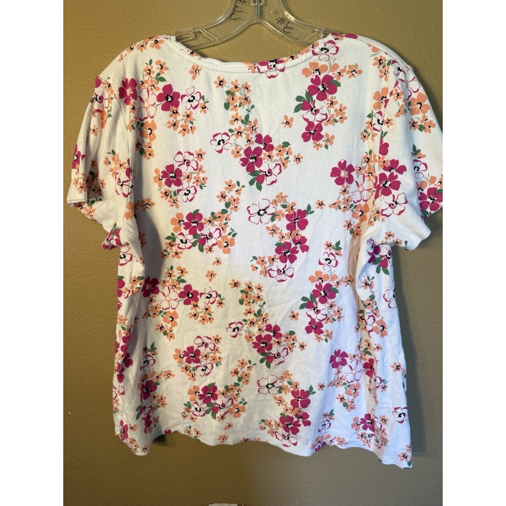 Croft & Barrow Classic Tee 100% Cotton White Floral Short Sleeve Size XL Women's - Picture 3 of 5